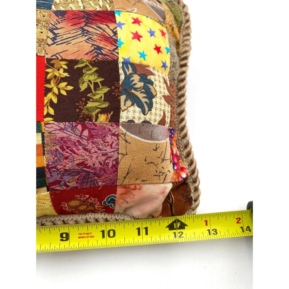 Handmade Patchwork Pillow – Burgundy Corduroy with Elephants